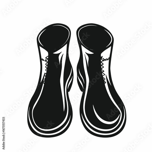 Stylized pair of black lace up boots facing forward in bold silhouette