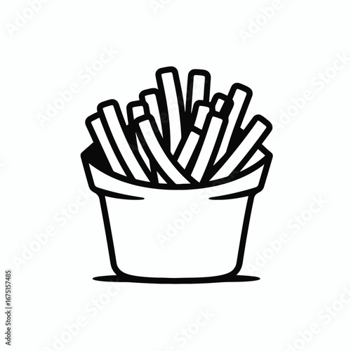 Delicious fried potatoes in a paper container, a graphical food silhouette