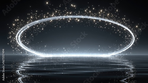 Oval light frame over rippled water