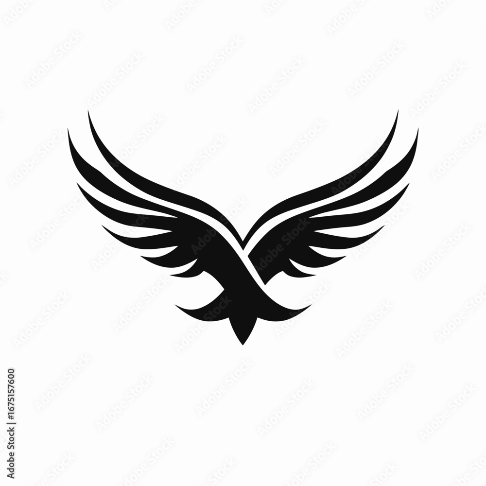 Fototapeta premium Stylized wingspan bird flying upward vector abstract design element silhouette