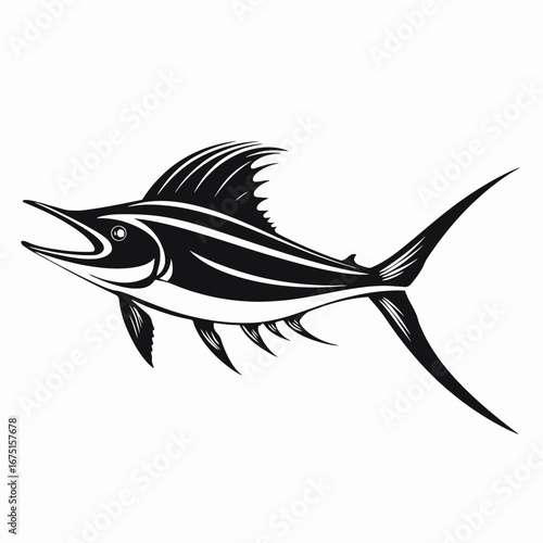 Striking swordfish image, sleek and simplified marlin vector design silhouette