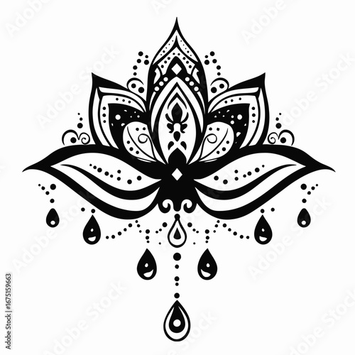 Ornate botanical flower design with elaborate details forming a elegant silhouette