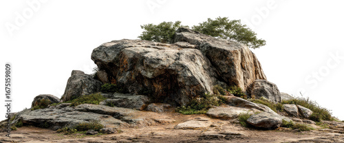 Rocky outcrop with scrub and a textured surface