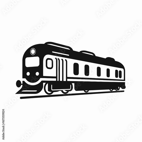 Vintage black and white train on rails railroad design icon silhouette