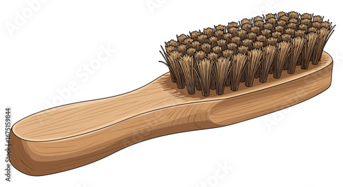Charming illustration of a classic wooden brush with natural bristles