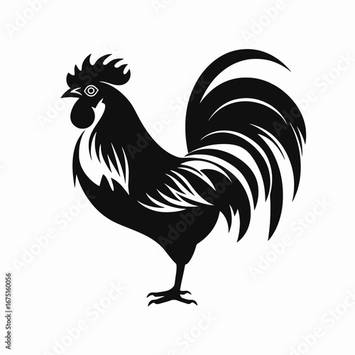 Elegant black rooster profile with classic and clean farming animal silhouette