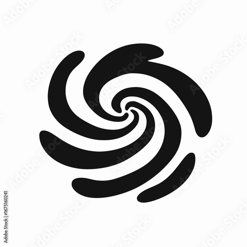 Abstract swirling vortex shape in minimalist black and white vector silhouette
