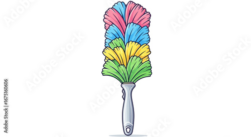 Vibrant illustration of a colorful feather duster with a handle design