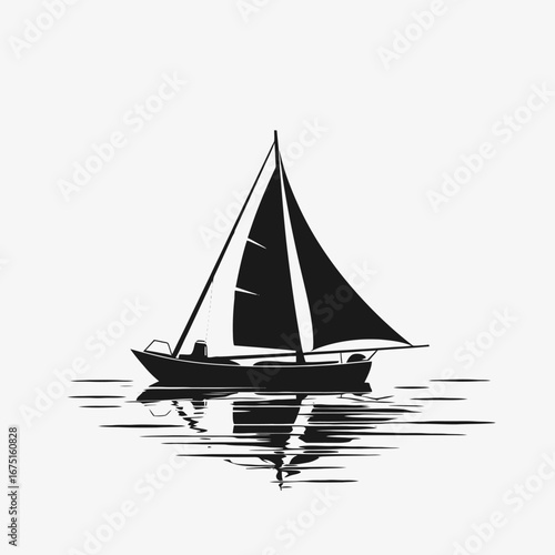 Elegant monochrome sailboat with reflective waters creating an amazing vector art silhouette