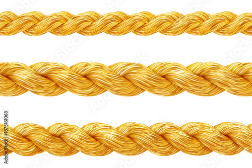 Three horizontal rows of braided gold rope on a black background