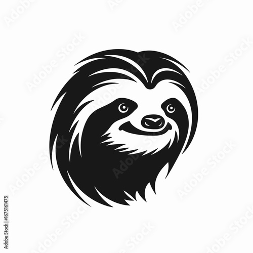 Artistic depiction of a cute and endearing sloth face head silhouette