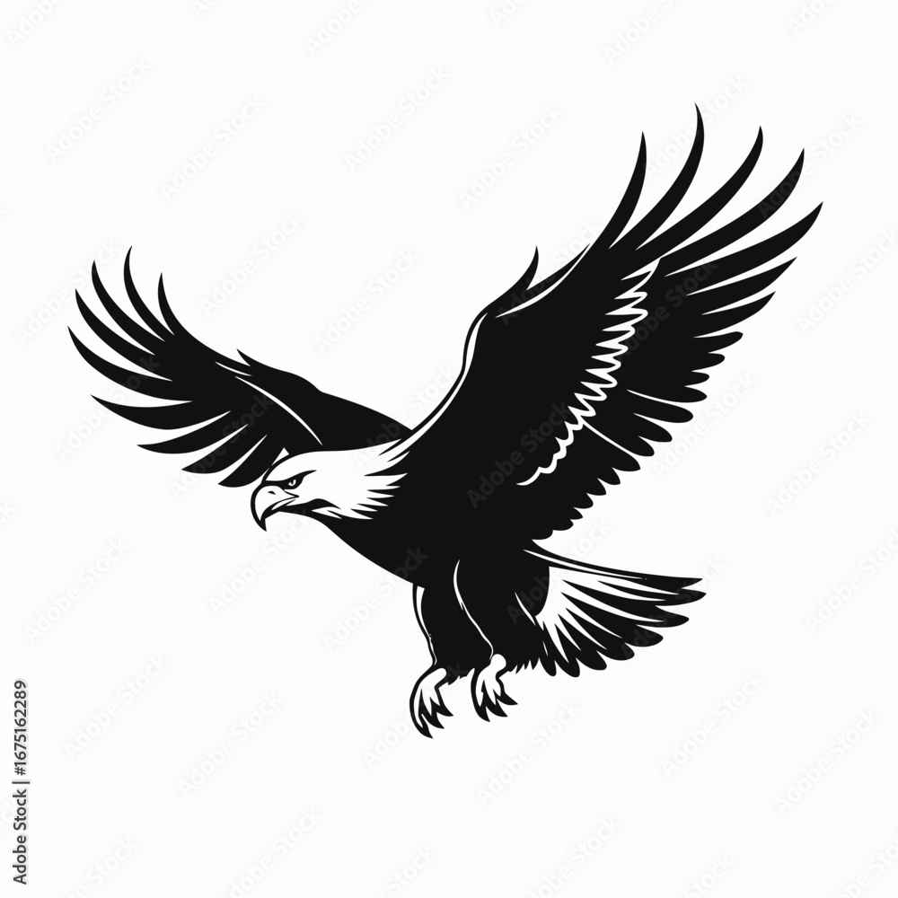 Obraz premium Majestic soaring eagle with spread wings shown as a powerful silhouette