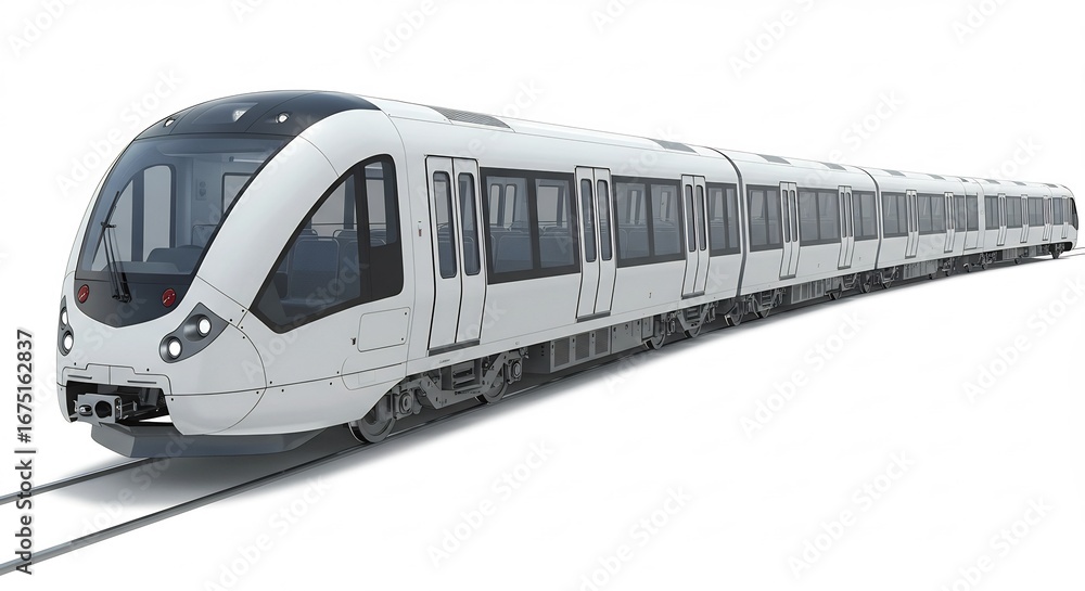 Fototapeta premium 未来都市疾走 白い高速鉄道 美しい流線型デザイン. AI Generated