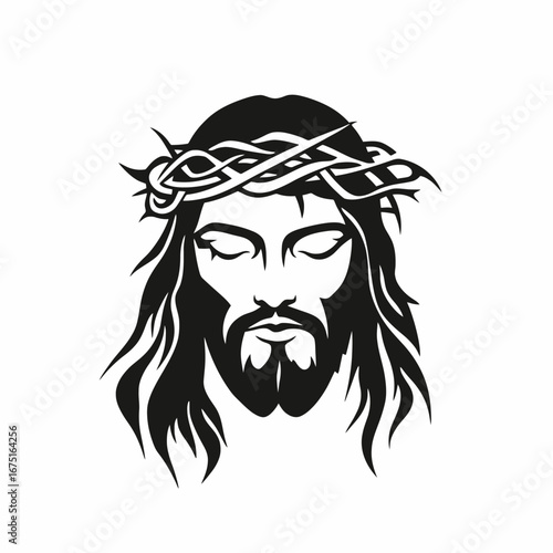 Contemplative Jesus Christ With Crown of Thorns Graphic Icon, a detailed silhouette