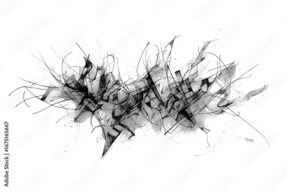 Obraz premium Abstract grayscale graffiti-style lettering