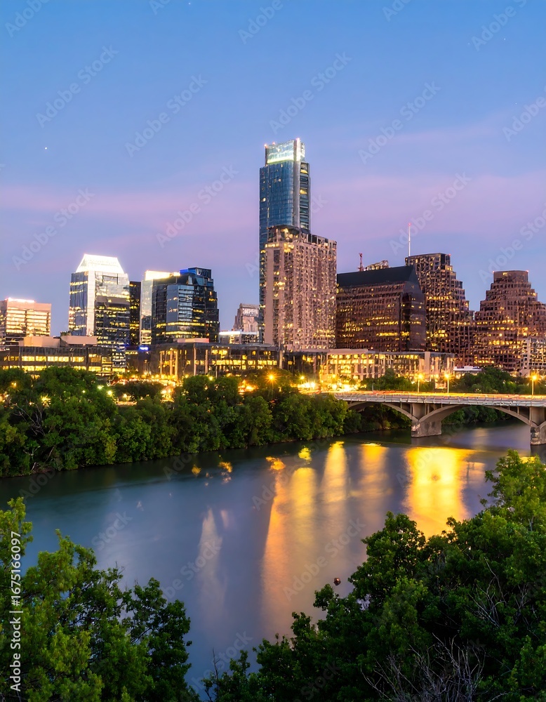 Fototapeta premium Austin Skyline Dusk River View