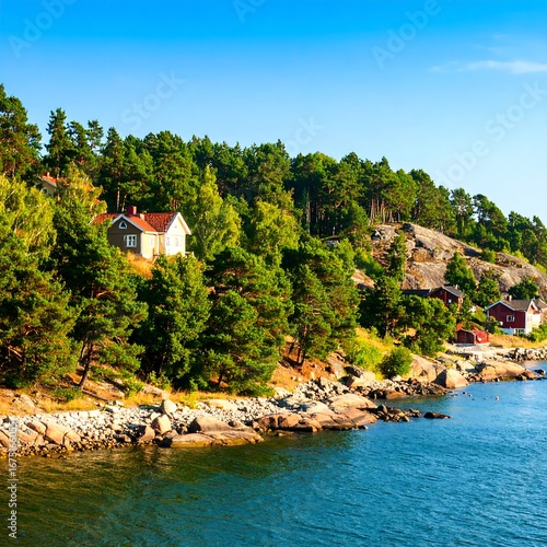 Wallpaper Mural Lakeside homes nestled in a lush forest Torontodigital.ca