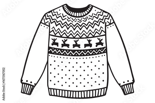 Cozy Christmas Sweater Design Festive Fair Isle Pattern with Reindeer Illustration
