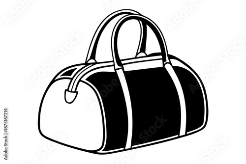 Black and White Illustration of a Gym Bag, Perfect for Carrying Sports Gear, Travel Essentials, and Personal Items
