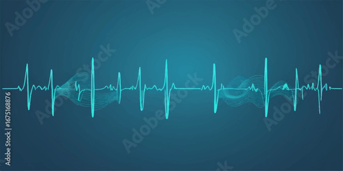 Blue line ecg cardiogram graph on a heart rate monitor