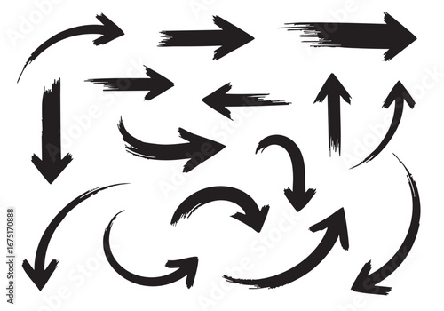 Collection of black painted grunge arrows directional pointers for infographics and design projects creative vector resource