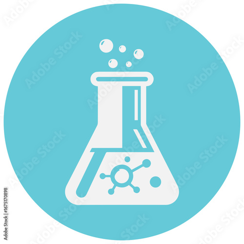 Modern science lab flask icon with bubbles, representing scientific discovery