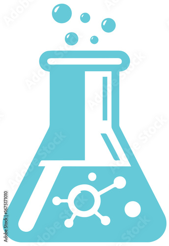 Scientific innovation and discovery represented by a bubbling beaker with molecules