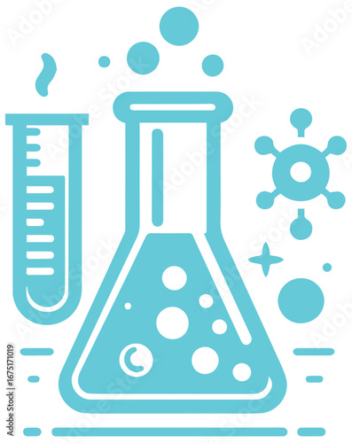 Modern lab flask with bubbles, scientific research and medical innovation concept