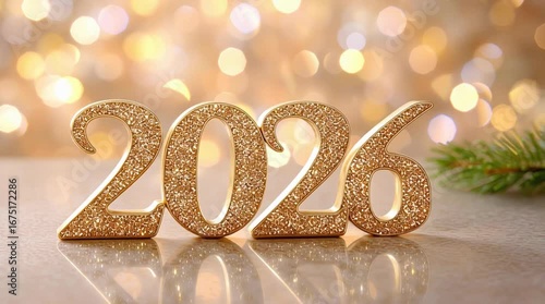 Golden Glimpse of the Future: a captivating visual embodying the essence of the upcoming year, with elegant golden numerals set against a soft, warm background of festive lights.