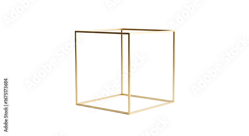 Isolated on transparent background, a golden cube frame in a studio shot