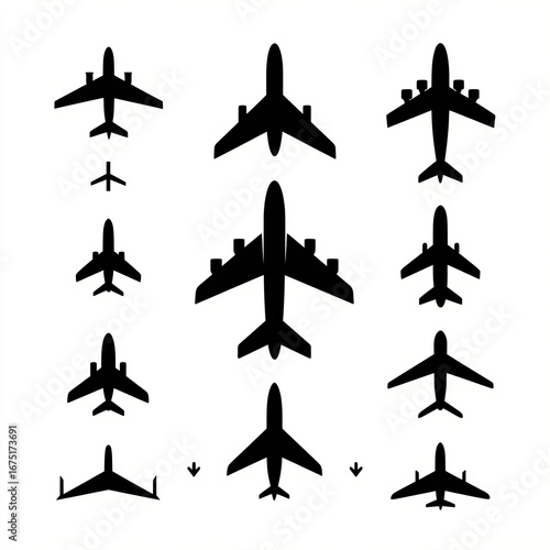 Collection of Airplane Silhouettes in Black and White