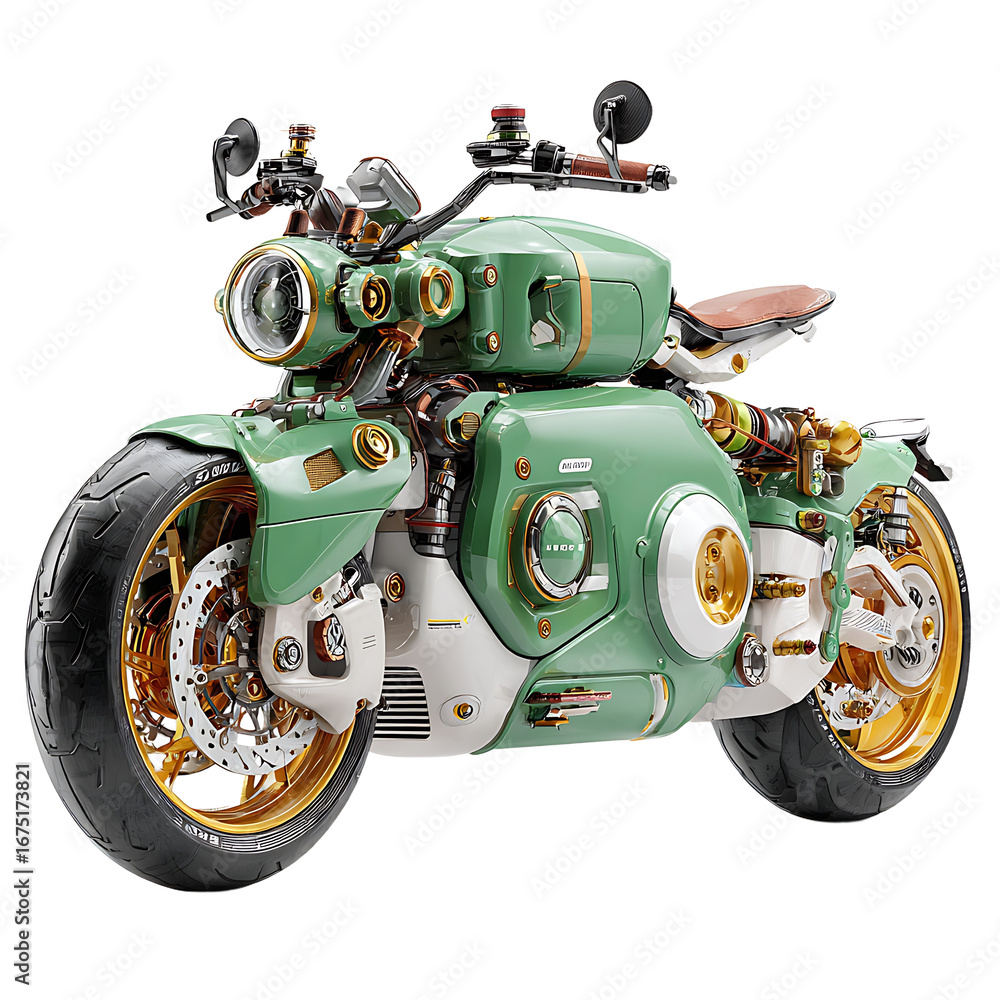 Obraz premium Futuristic Green Motorcycle: A Cyberpunk Dream Machine