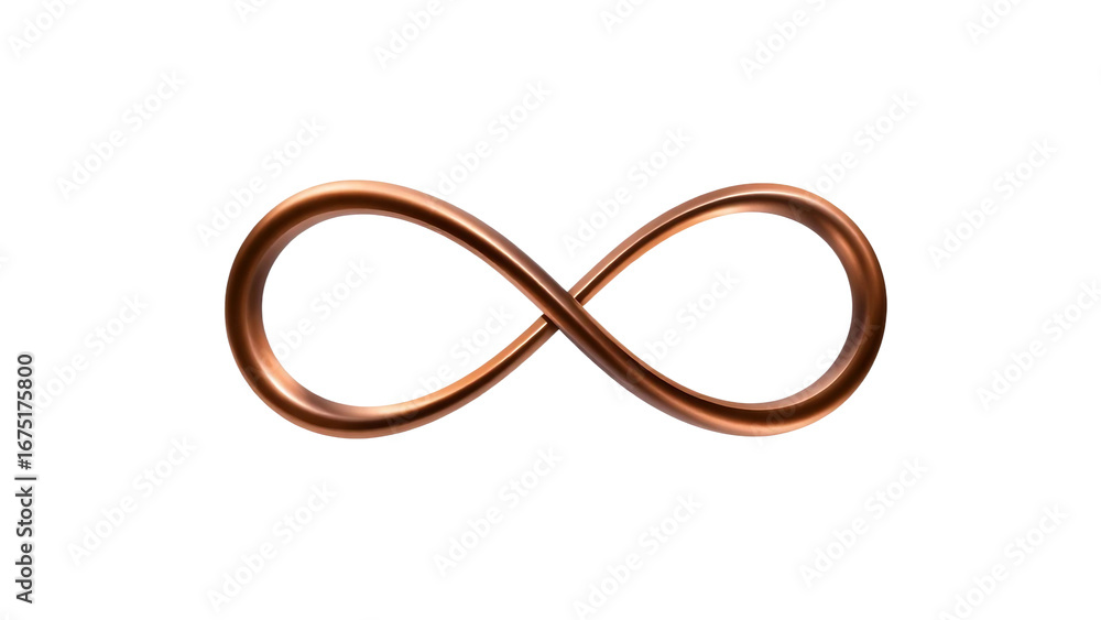 Fototapeta premium Golden infinity loop symbol with metallic shine, elegant decorative design element, isolated on transparent background.