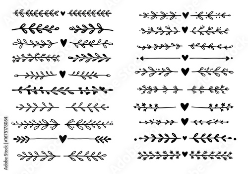 Charming hand-drawn floral dividers add a whimsical touch to your designs and layouts with elegant leaf accents