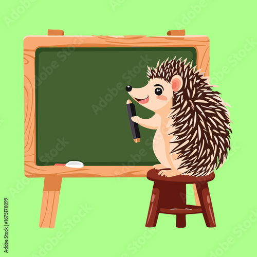 A Cute Hedgehog Character Wearing Glasses And A Professor Suit Teaching From A Blackboard Spooky Season Learning