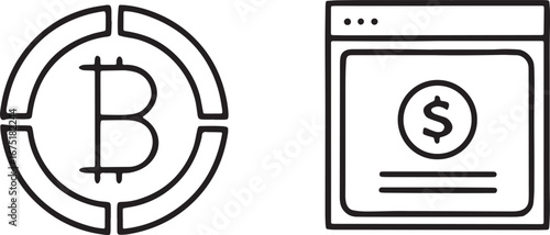 Bitcoin cryptocurrency icon and online payment window graphic symbol