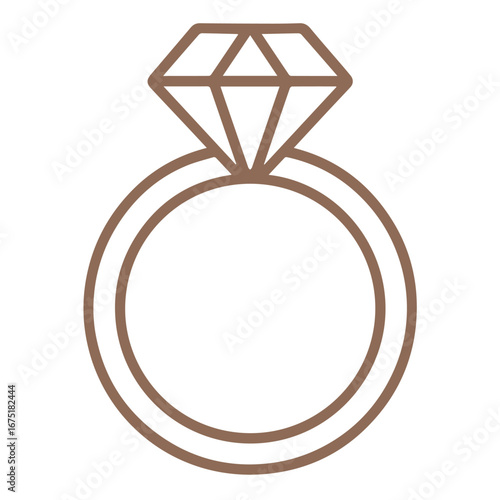 Minimalist linear icon of a ring with a gemstone, simple outline symbolizing jewelry and luxury.