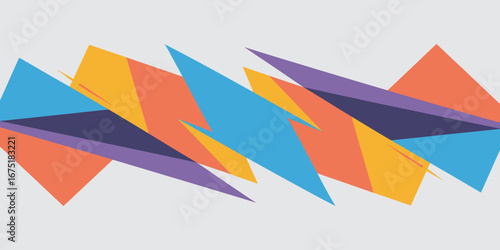 Abstract geometric pattern featuring overlapping triangles in vibrant colors on a light gray background