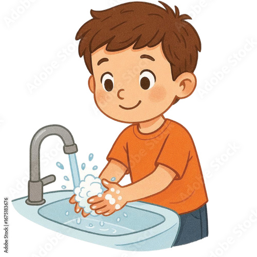 A boy is washing hand