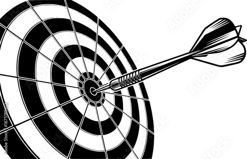 a close up of a dart hitting a target in the bulls eye, dart board, black and white vector art