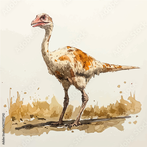 watercolor of Therizinosaurus, vector, isolated on a white background.