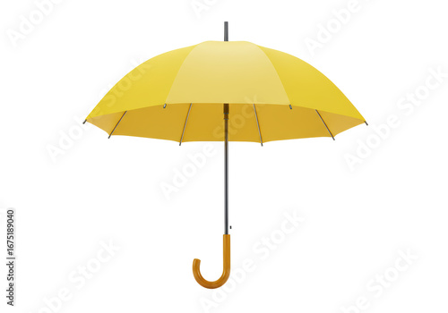 Isolated yellow rain gear umbrella for protection from sun or rainy weather days outdoors