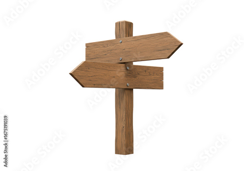 Isolated Wooden Directional Sign, Directional Arrow, Waymark with Two Arrows, Wooden Signboard