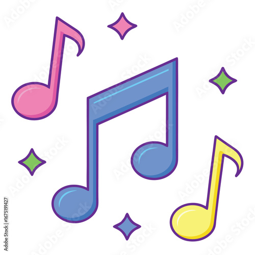 Colorful Music Notes with Sparkling Stars for Creative Designs and Backgrounds Music Education and Joyful Celebrations