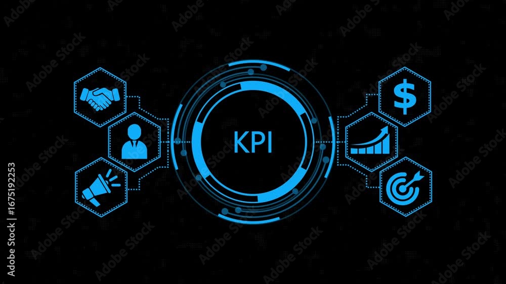 Video Stock Animated KPI key performance indicator icon set. Hi tech ...