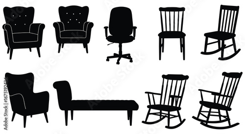 Collection of various chair and sofa silhouettes in different styles and designs
