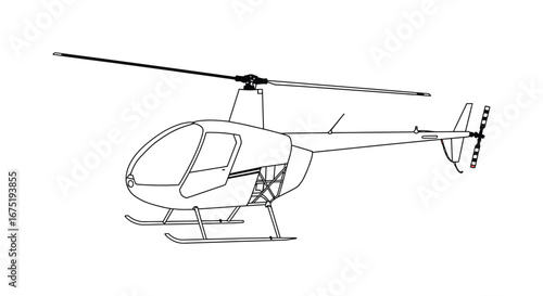 A line drawing of a small single rotor helicopter with skis