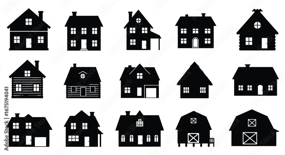 Fototapeta premium Collection of various house silhouettes in different architectural styles and designs