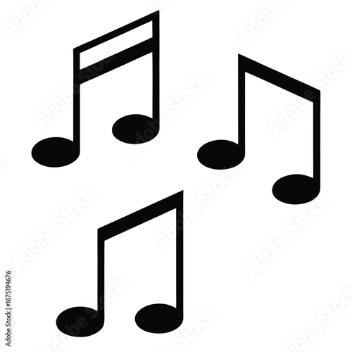Three Black Musical Notes Floating on a White Background Representing Melody Harmony and Rhythmic Composition for Music Literacy