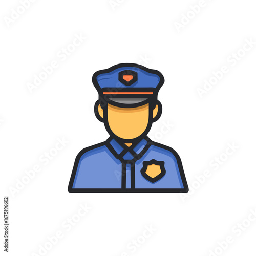 cartoon policeman in uniform with handcuffs